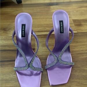 Nine West Purple Stiletto Heels with Rhinestone Embellishments